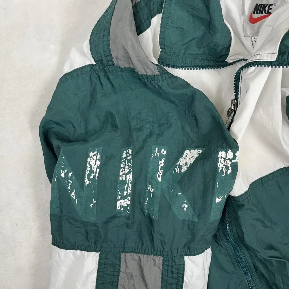 Vintage Nike Jacket Mens Large Green White Colorblock Windbreaker Full Zip 90s